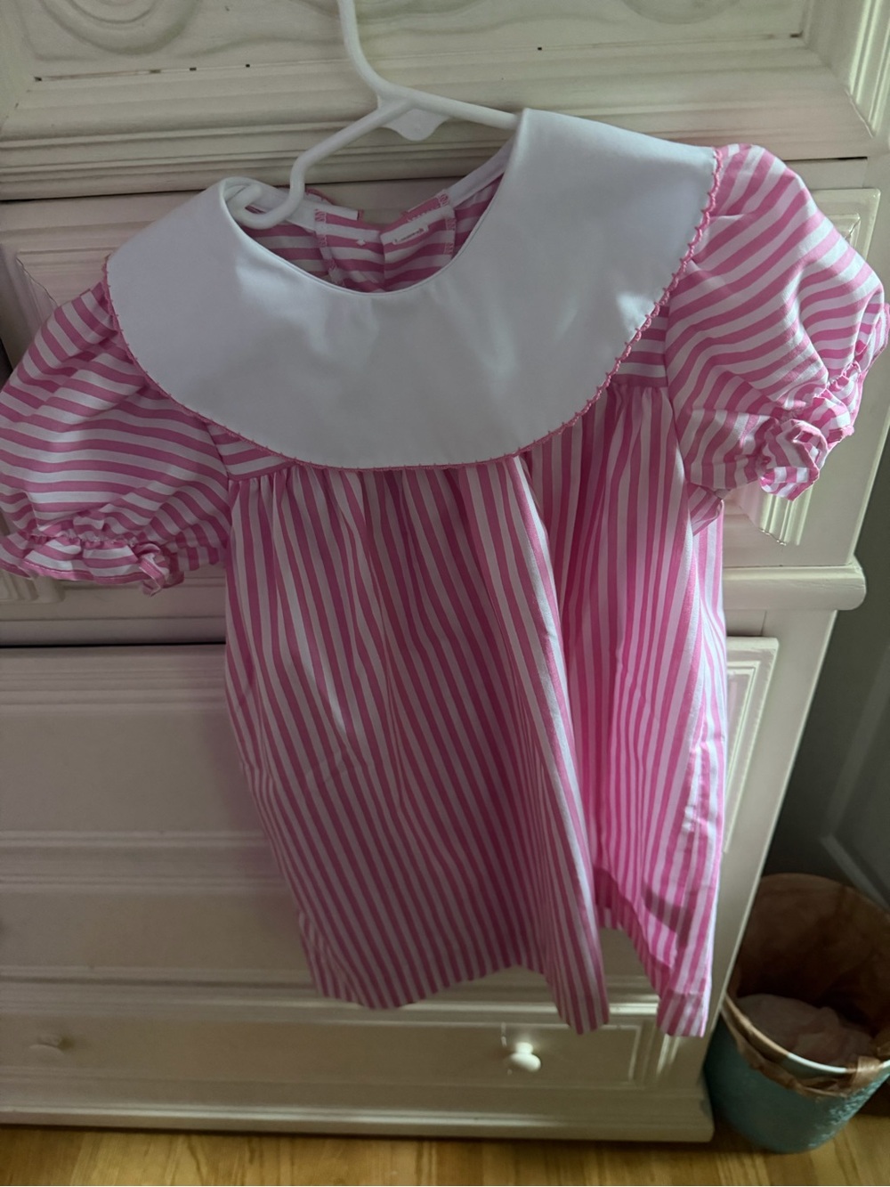 Pink & White Striped Girls Peter Pan Collar Dress NWOT